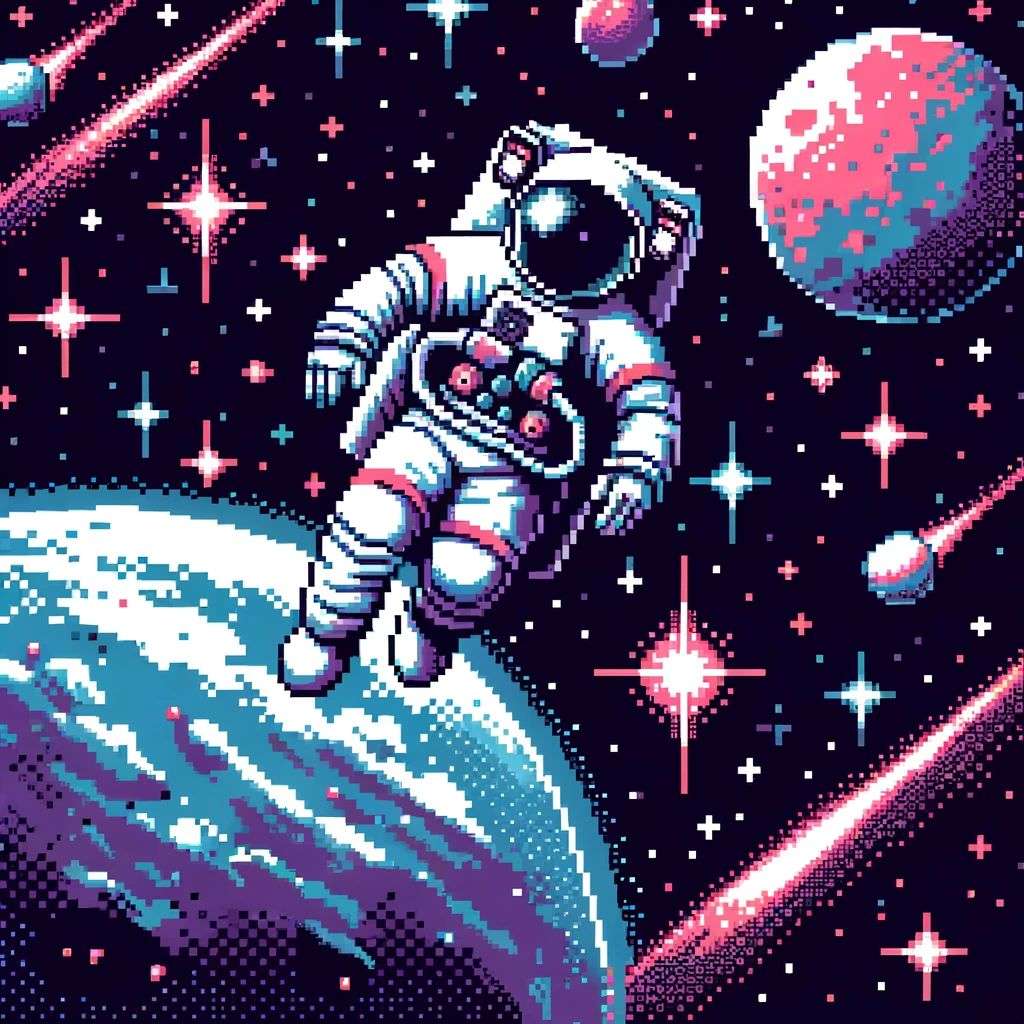 an astronaut, old computer game graphics